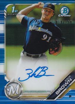 2019 Bowman Chrome - Prospects Autographs Blue Refractor #CPA-ZB Zack Brown Front