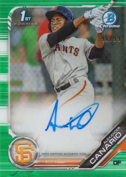 2019 Bowman Chrome - Prospects Autographs Green Refractor #CPA-AC Alexander Canario Front