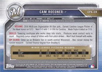 2019 Bowman Chrome - Prospects Autographs Green Atomic Refractor #CPA-CR Cam Roegner Back