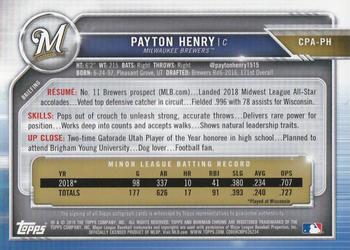2019 Bowman Chrome - Prospects Autographs Green Atomic Refractor #CPA-PH Payton Henry Back