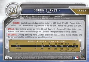 2019 Bowman Chrome - Rookie Autographs #CRA-CB Corbin Burnes Back