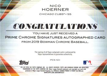 2019 Bowman Chrome - Prime Chrome Signatures #PCS-NH Nico Hoerner Back