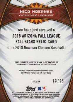 2019 Bowman Chrome - 2018 Arizona Fall League Fall-Stars Relics Orange Refractor #AFLR-NH Nico Hoerner Back