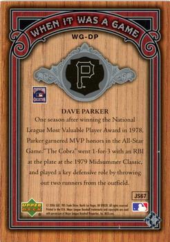 2006 SP Legendary Cuts - When It Was A Game Silver #WG-DP Dave Parker Back