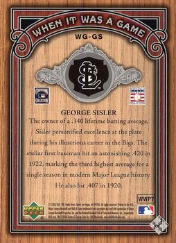 2006 SP Legendary Cuts - When It Was A Game Silver #WG-GS George Sisler Back