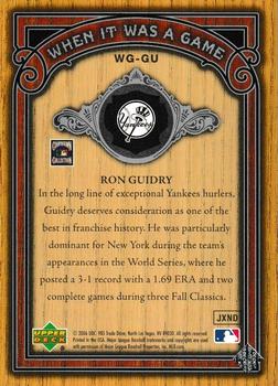 2006 SP Legendary Cuts - When It Was A Game Silver #WG-GU Ron Guidry Back