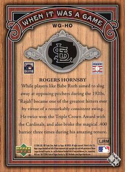 2006 SP Legendary Cuts - When It Was A Game Silver #WG-HO Rogers Hornsby Back