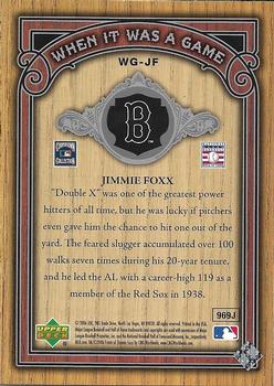 2006 SP Legendary Cuts - When It Was A Game Silver #WG-JF Jimmie Foxx Back