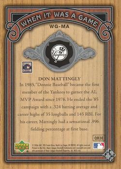 2006 SP Legendary Cuts - When It Was A Game Silver #WG-MA Don Mattingly Back