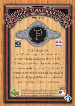 2006 SP Legendary Cuts - When It Was A Game Silver #WG-RK Ralph Kiner Back