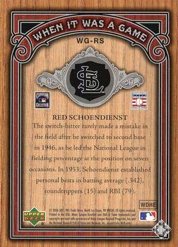2006 SP Legendary Cuts - When It Was A Game Silver #WG-RS Red Schoendienst Back
