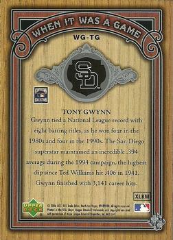 2006 SP Legendary Cuts - When It Was A Game Silver #WG-TG Tony Gwynn Back