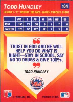 1992 Triple Play #104 Todd Hundley Back