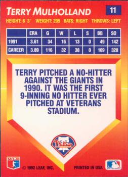 1992 Triple Play #11 Terry Mulholland Back