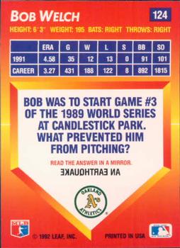 1992 Triple Play #124 Bob Welch Back