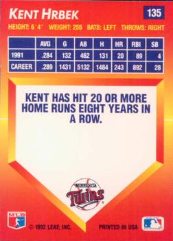 1992 Triple Play #135 Kent Hrbek Back