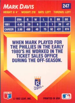 1992 Triple Play #247 Mark Davis Back