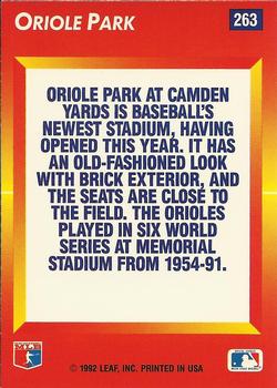 1992 Triple Play #263 Oriole Park Back