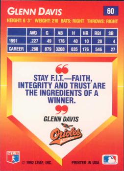 1992 Triple Play #60 Glenn Davis Back