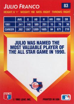 1992 Triple Play #83 Julio Franco Back