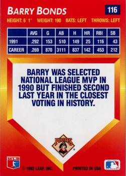 1992 Triple Play #116 Barry Bonds Back