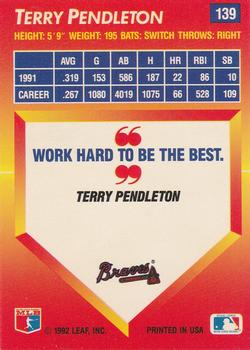 1992 Triple Play #139 Terry Pendleton Back