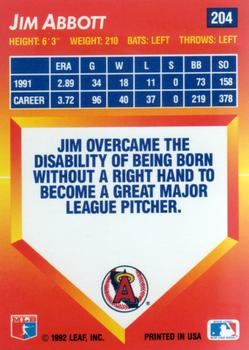 1992 Triple Play #204 Jim Abbott Back
