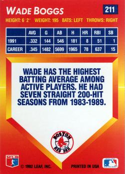 1992 Triple Play #211 Wade Boggs Back
