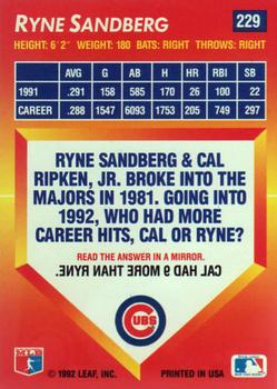 1992 Triple Play #229 Ryne Sandberg Back