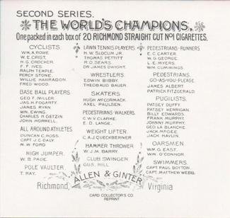 1888 Allen & Ginter World's Champions (N43) Baseball Only Reprint #NNO Charles Getzien Back