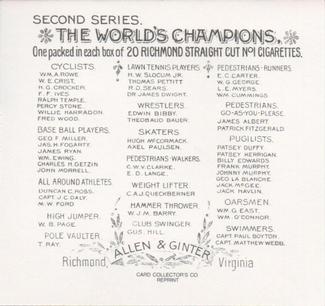 1888 Allen & Ginter World's Champions (N43) Baseball Only Reprint #NNO George F. Miller Back