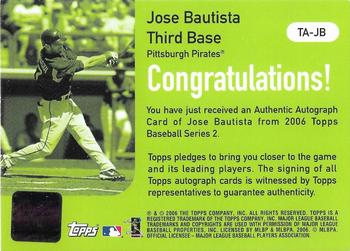 2006 Topps - Autographs Green #TA-JB Jose Bautista Back