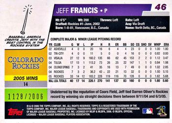 2006 Topps - Gold #46 Jeff Francis Back