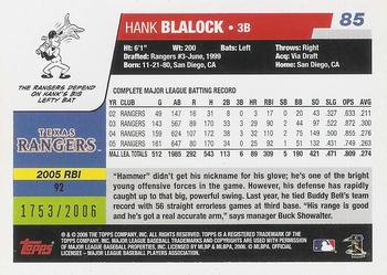 2006 Topps - Gold #85 Hank Blalock Back