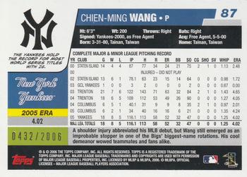 2006 Topps - Gold #87 Chien-Ming Wang Back