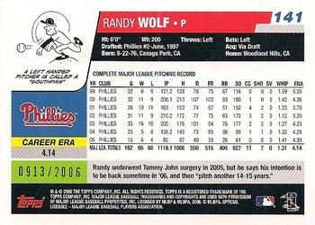 2006 Topps - Gold #141 Randy Wolf Back