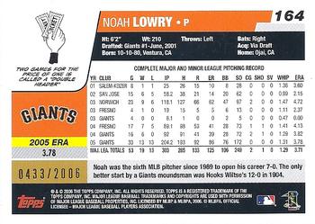 2006 Topps - Gold #164 Noah Lowry Back