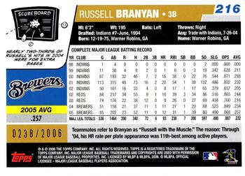 2006 Topps - Gold #216 Russell Branyan Back