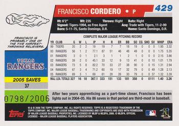 2006 Topps - Gold #429 Francisco Cordero Back