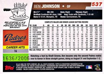2006 Topps - Gold #537 Ben Johnson Back