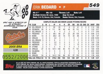 2006 Topps - Gold #549 Erik Bedard Back