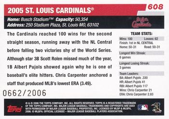 2006 Topps - Gold #608 St. Louis Cardinals Back