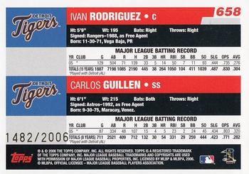 2006 Topps - Gold #658 Up the Middle (Ivan Rodriguez / Carlos Guillen) Back