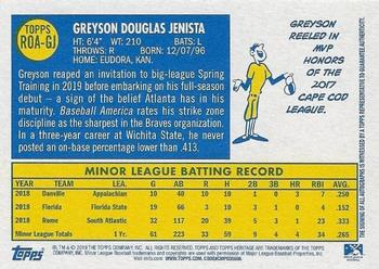 2019 Topps Heritage Minor League - Real One Autographs #ROA-GJ Greyson Jenista Back