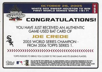 2006 Topps - World Series Champion Relics #WSR-JC Joe Crede Back