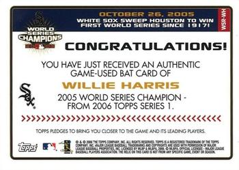 2006 Topps - World Series Champion Relics #WSR-WH Willie Harris Back