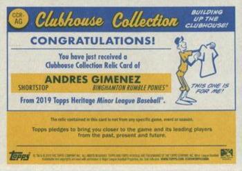 2019 Topps Heritage Minor League - Clubhouse Collection Relics #CCR-AG Andres Gimenez Back