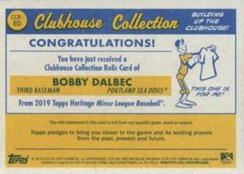 2019 Topps Heritage Minor League - Clubhouse Collection Relics #CCR-BD Bobby Dalbec Back