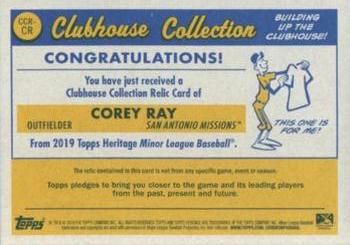 2019 Topps Heritage Minor League - Clubhouse Collection Relics #CCR-CR Corey Ray Back