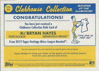 2019 Topps Heritage Minor League - Clubhouse Collection Relics #CCR-KH Ke'Bryan Hayes Back